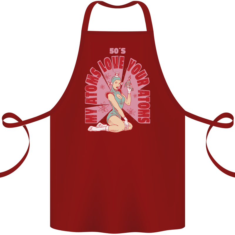 My Atoms Love Funny Physics Valentine's Day Cotton Apron 100% Organic Maroon