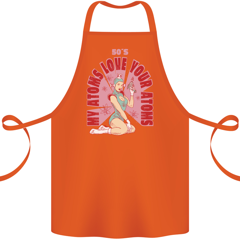 My Atoms Love Funny Physics Valentine's Day Cotton Apron 100% Organic Orange