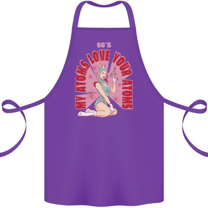 My Atoms Love Funny Physics Valentine's Day Cotton Apron 100% Organic Purple