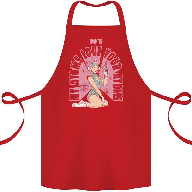 My Atoms Love Funny Physics Valentine's Day Cotton Apron 100% Organic Red