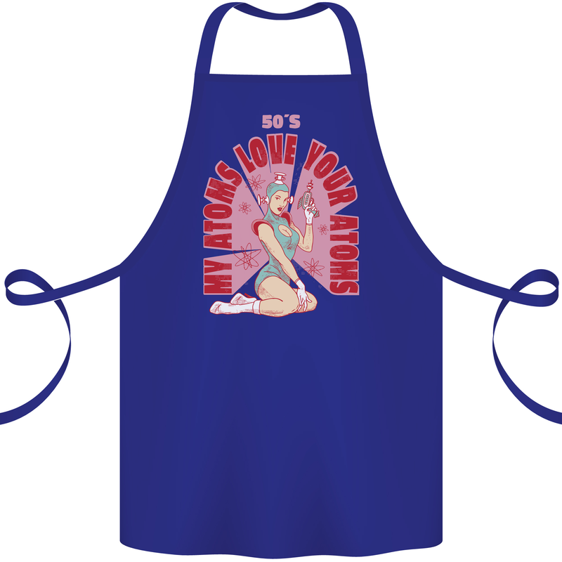 My Atoms Love Funny Physics Valentine's Day Cotton Apron 100% Organic Royal Blue