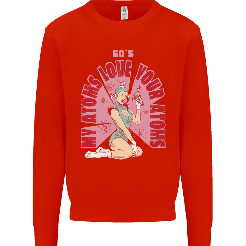 My Atoms Love Funny Physics Valentine's Day Mens Sweatshirt Jumper Bright Red