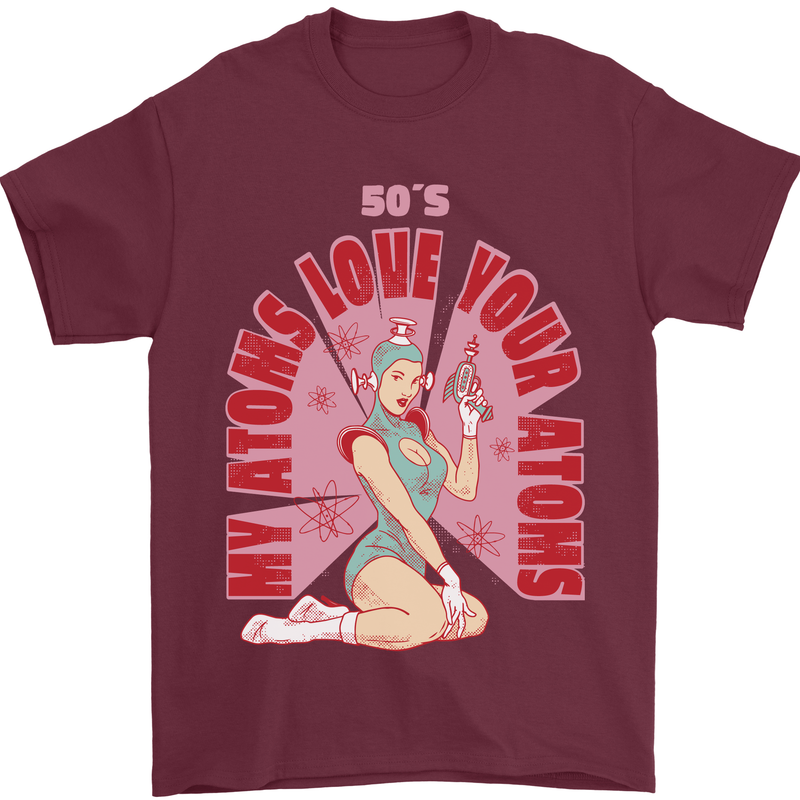 My Atoms Love Funny Physics Valentine's Day Mens T-Shirt Cotton Gildan Maroon