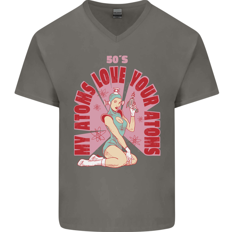 My Atoms Love Funny Physics Valentine's Day Mens V-Neck Cotton T-Shirt Charcoal