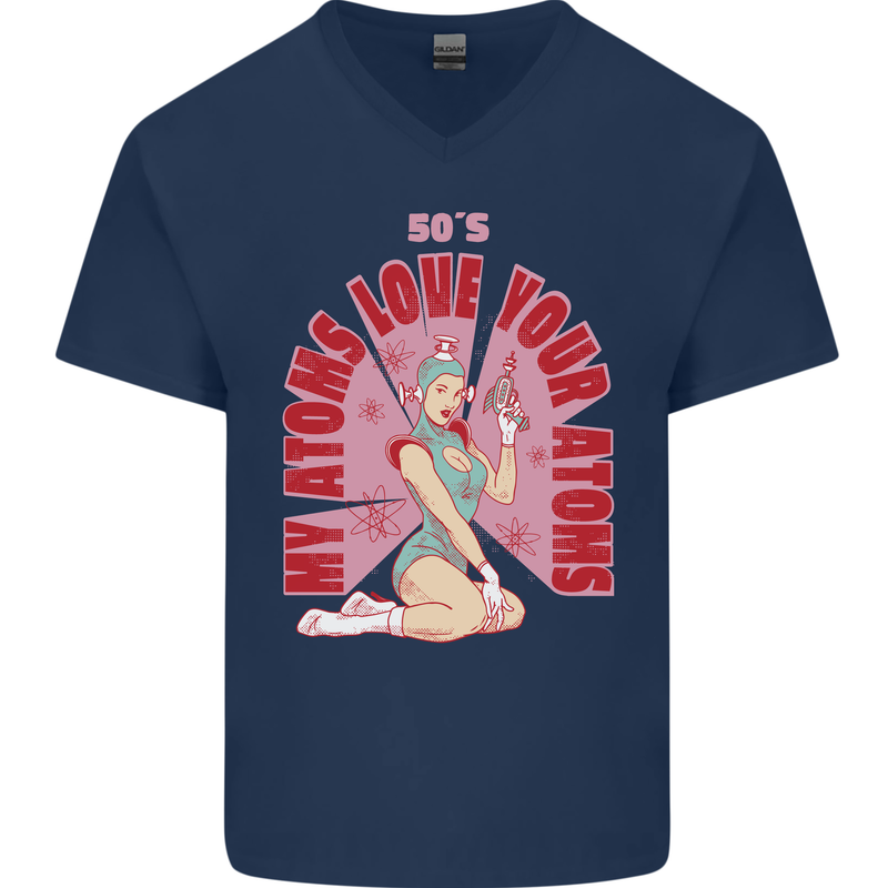 My Atoms Love Funny Physics Valentine's Day Mens V-Neck Cotton T-Shirt Navy Blue