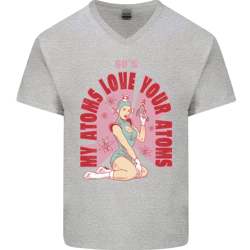 My Atoms Love Funny Physics Valentine's Day Mens V-Neck Cotton T-Shirt Sports Grey
