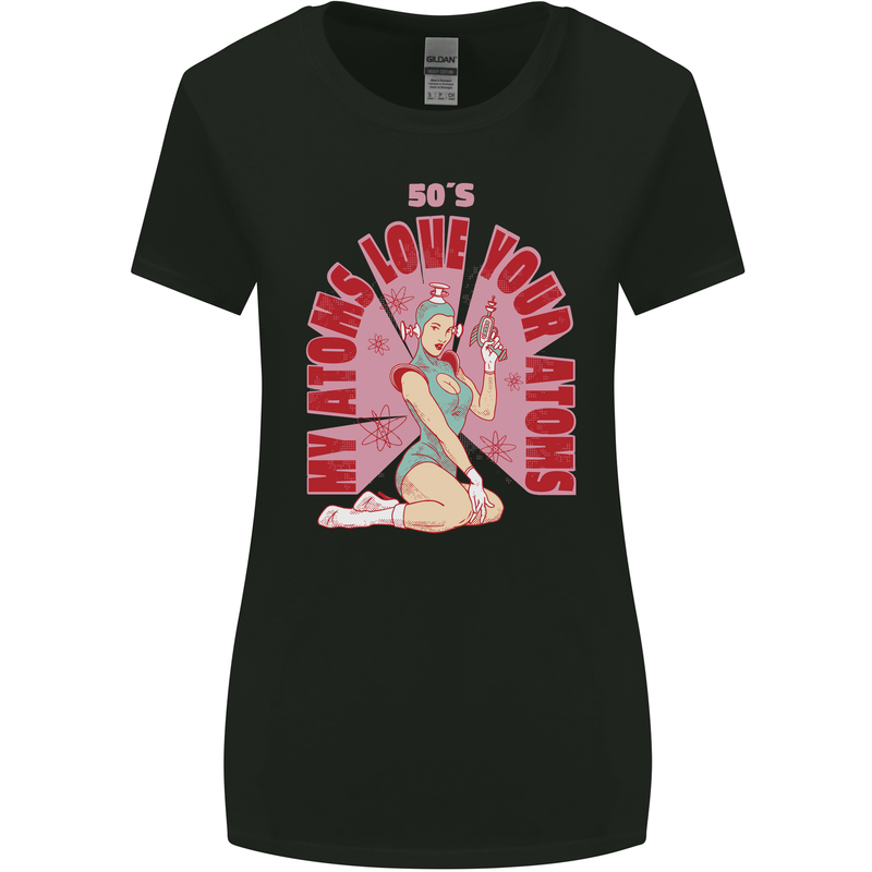 My Atoms Love Funny Physics Valentine's Day Womens Wider Cut T-Shirt Black