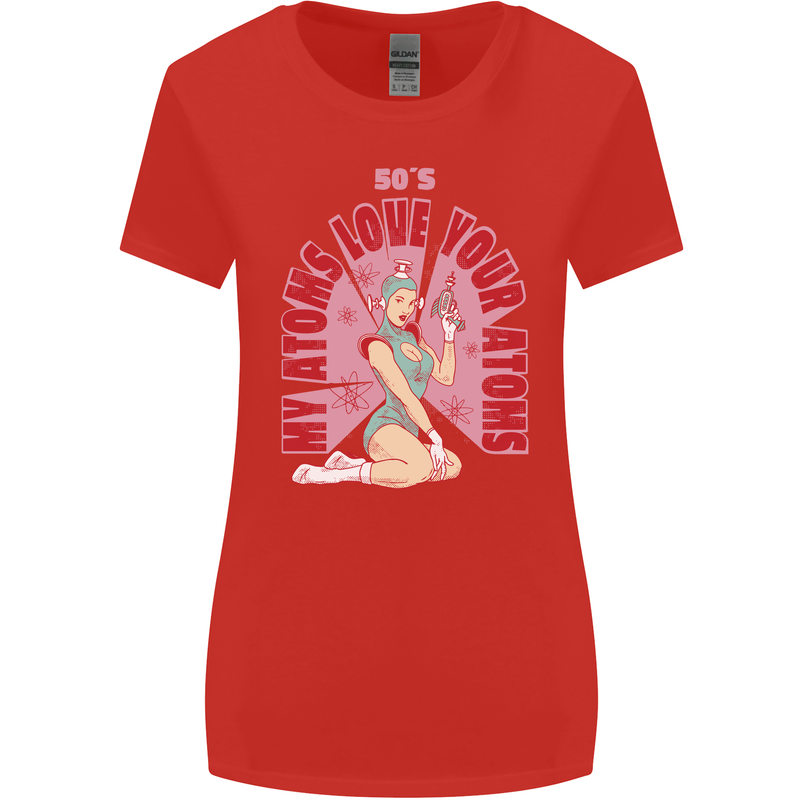 My Atoms Love Funny Physics Valentine's Day Womens Wider Cut T-Shirt Red