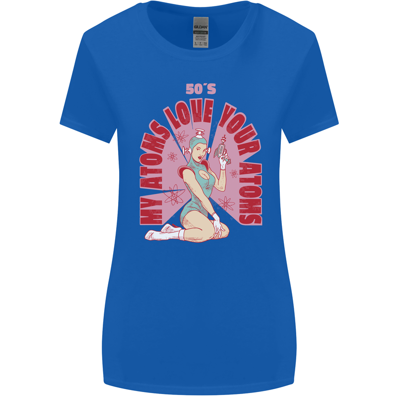 My Atoms Love Funny Physics Valentine's Day Womens Wider Cut T-Shirt Royal Blue
