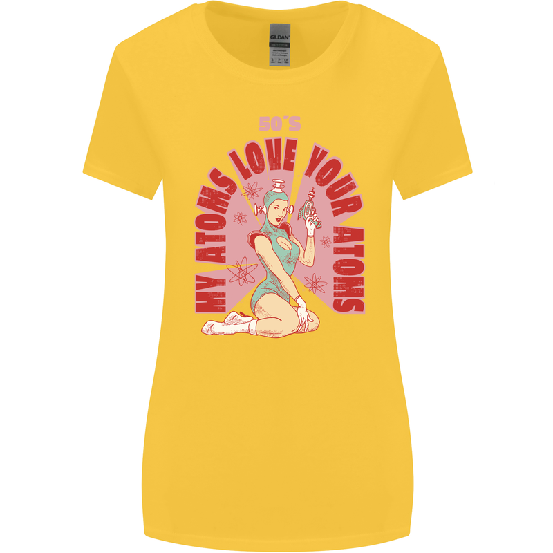 My Atoms Love Funny Physics Valentine's Day Womens Wider Cut T-Shirt Yellow