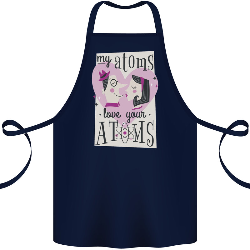 My Atoms Love Your Atoms Valentine's Day Cotton Apron 100% Organic Navy Blue