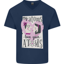 My Atoms Love Your Atoms Valentine's Day Mens V-Neck Cotton T-Shirt Navy Blue