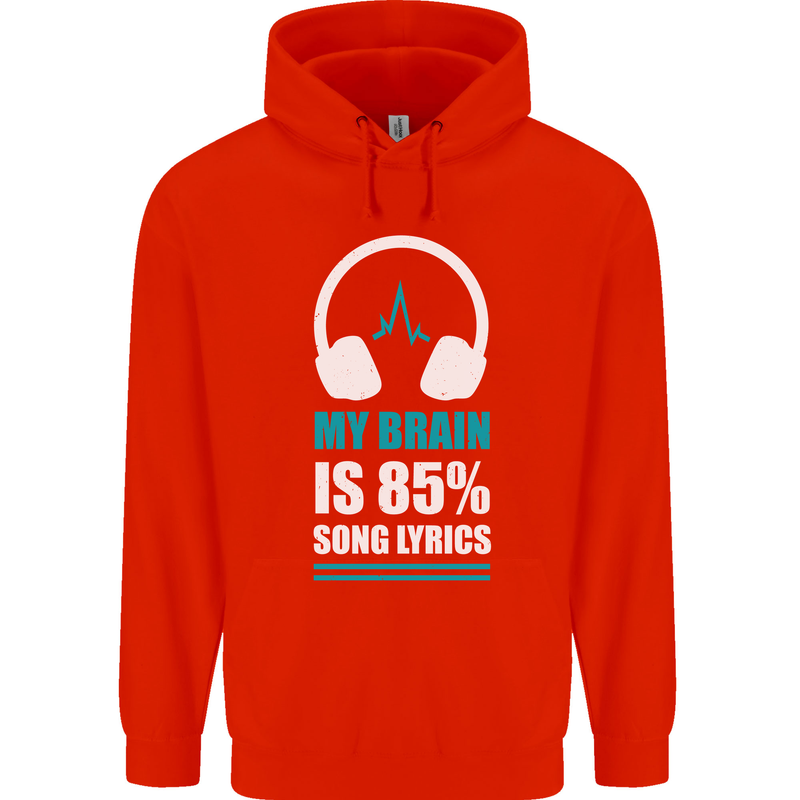 My Brain is 85% Song Lyrics Music Lover Childrens Kids Hoodie Bright Red