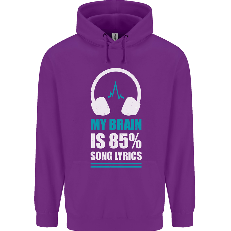 My Brain is 85% Song Lyrics Music Lover Childrens Kids Hoodie Purple