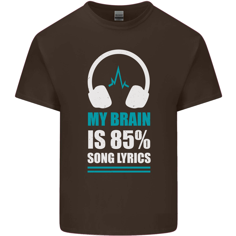 My Brain is 85% Song Lyrics Music Lover Mens Cotton T-Shirt Tee Top Dark Chocolate