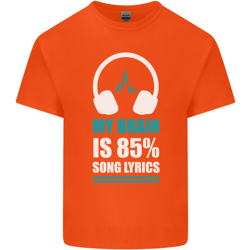 My Brain is 85% Song Lyrics Music Lover Mens Cotton T-Shirt Tee Top Orange