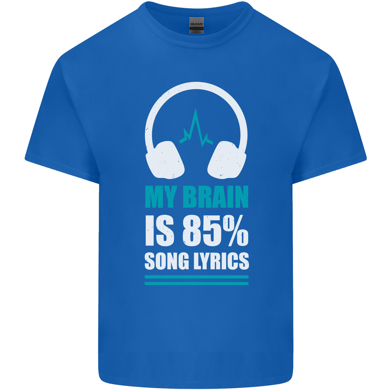 My Brain is 85% Song Lyrics Music Lover Mens Cotton T-Shirt Tee Top Royal Blue