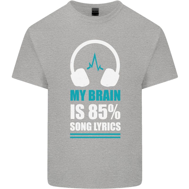 My Brain is 85% Song Lyrics Music Lover Mens Cotton T-Shirt Tee Top Sports Grey