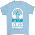 My Brain is 85% Song Lyrics Music Lover Mens T-Shirt 100% Cotton Light Blue