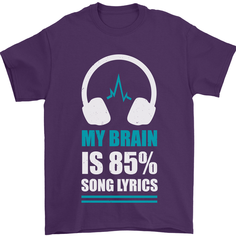 My Brain is 85% Song Lyrics Music Lover Mens T-Shirt 100% Cotton Purple