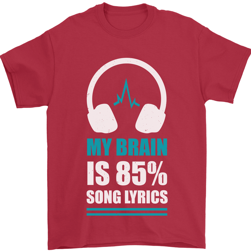 My Brain is 85% Song Lyrics Music Lover Mens T-Shirt 100% Cotton Red