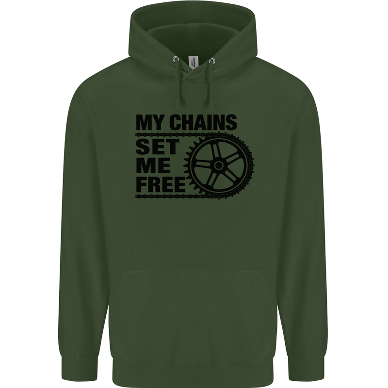 My Chains Set Me Free Cycling Cyclist Bike Childrens Kids Hoodie Forest Green