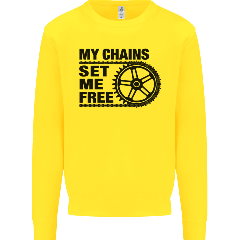 My Chains Set Me Free Cycling Cyclist Bike Kids Sweatshirt Jumper Yellow