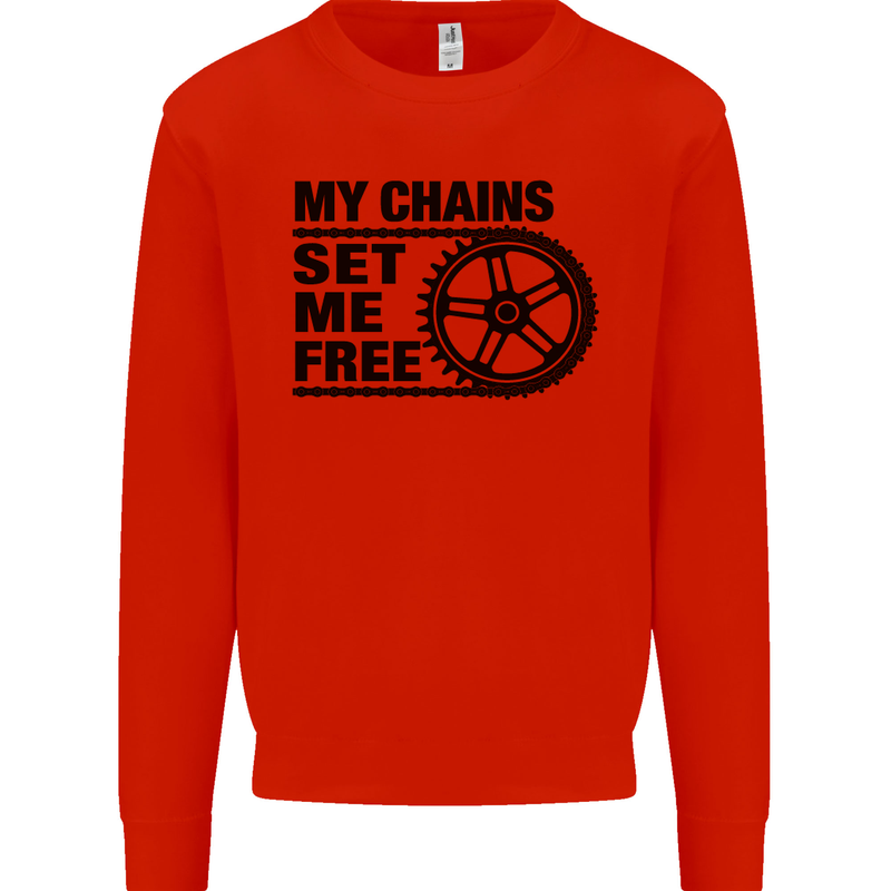 My Chains Set Me Free Cycling Cyclist Bike Mens Sweatshirt Jumper Bright Red