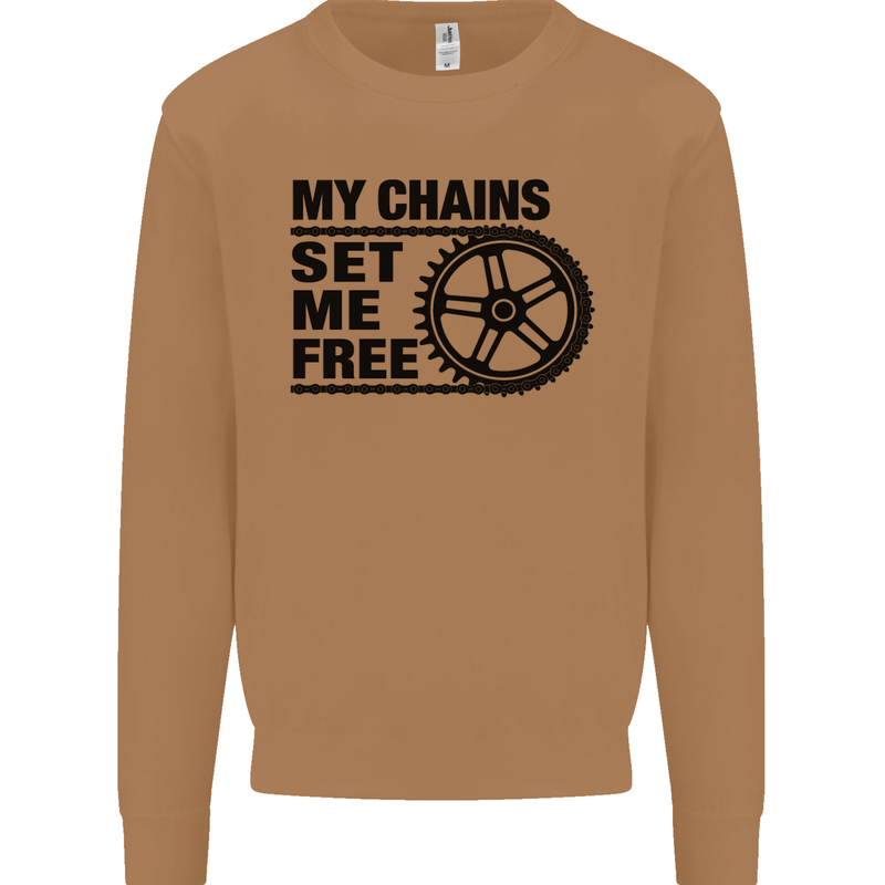 My Chains Set Me Free Cycling Cyclist Bike Mens Sweatshirt Jumper Caramel Latte