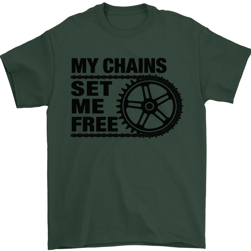 My Chains Set Me Free Cycling Cyclist Bike Mens T-Shirt Cotton Gildan Forest Green