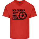 My Chains Set Me Free Cycling Cyclist Bike Mens V-Neck Cotton T-Shirt Red