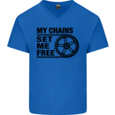 My Chains Set Me Free Cycling Cyclist Bike Mens V-Neck Cotton T-Shirt Royal Blue