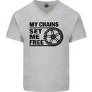 My Chains Set Me Free Cycling Cyclist Bike Mens V-Neck Cotton T-Shirt Sports Grey