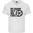 My Chains Set Me Free Cycling Cyclist Bike Mens V-Neck Cotton T-Shirt White