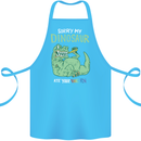 My Dinosaur Ate Your Unicorn Funny T-Rex Cotton Apron 100% Organic Turquoise
