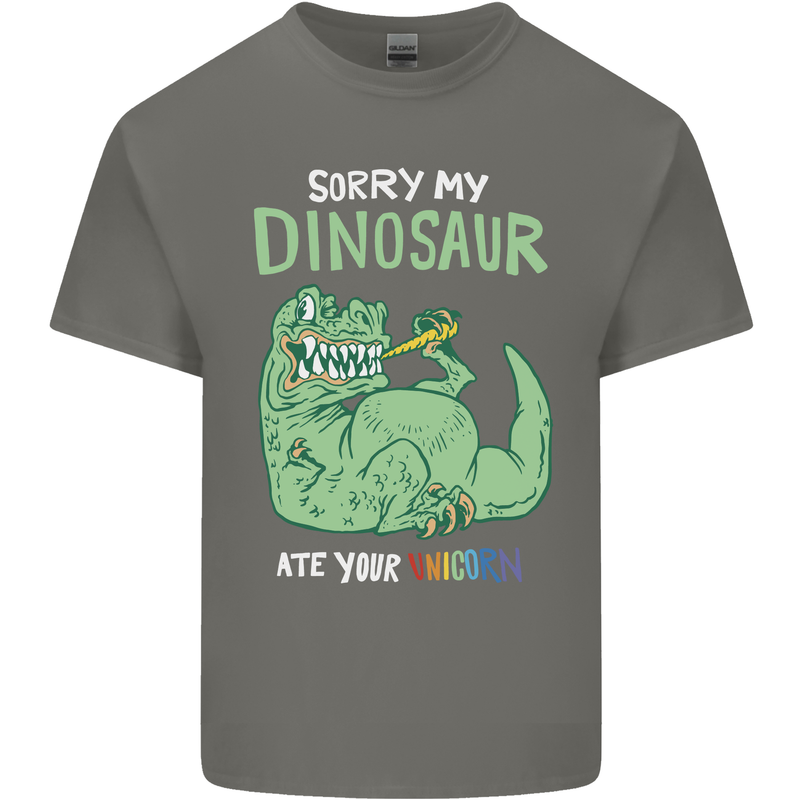 My Dinosaur Ate Your Unicorn Funny T-Rex Mens Cotton T-Shirt Tee Top Charcoal