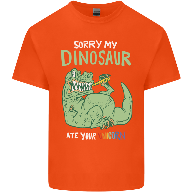 My Dinosaur Ate Your Unicorn Funny T-Rex Mens Cotton T-Shirt Tee Top Orange