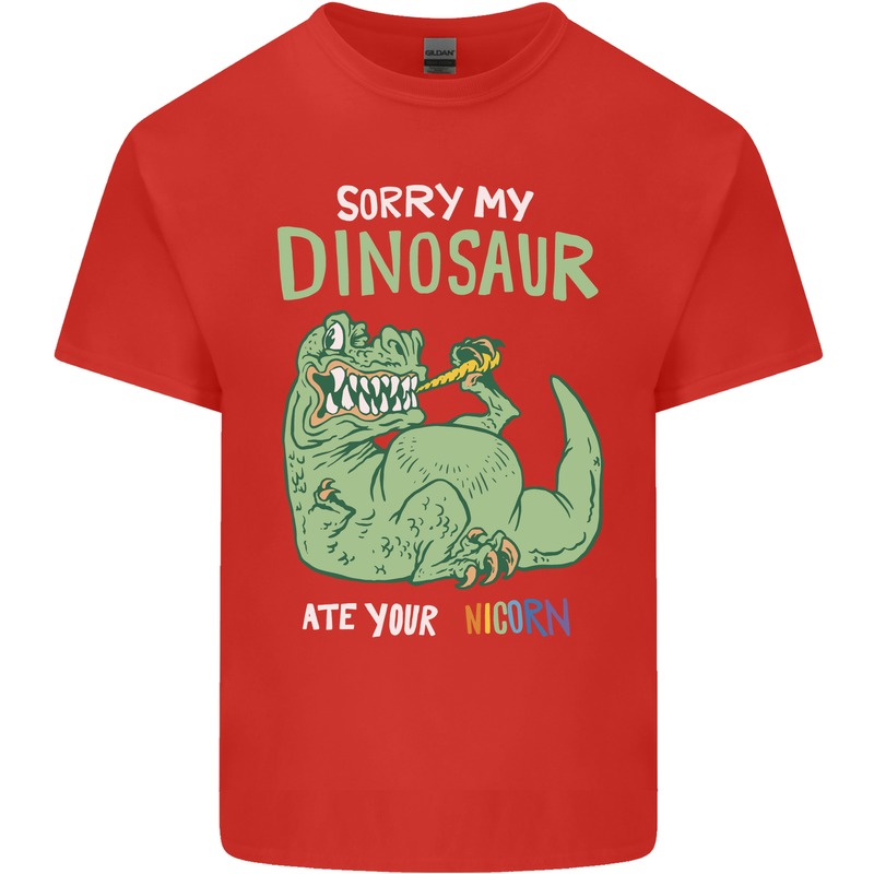 My Dinosaur Ate Your Unicorn Funny T-Rex Mens Cotton T-Shirt Tee Top Red