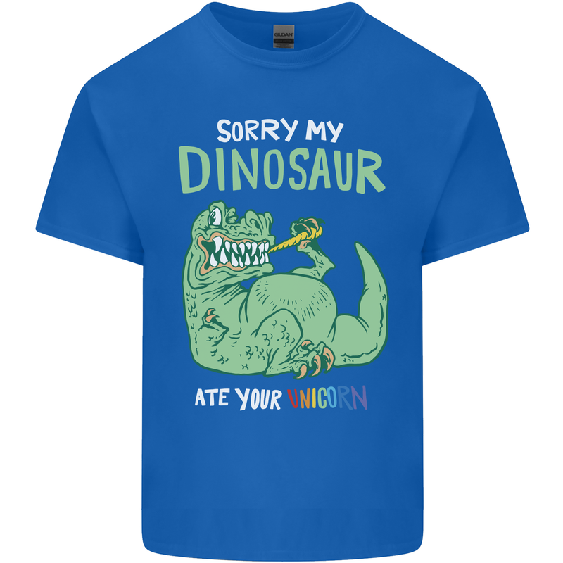 My Dinosaur Ate Your Unicorn Funny T-Rex Mens Cotton T-Shirt Tee Top Royal Blue
