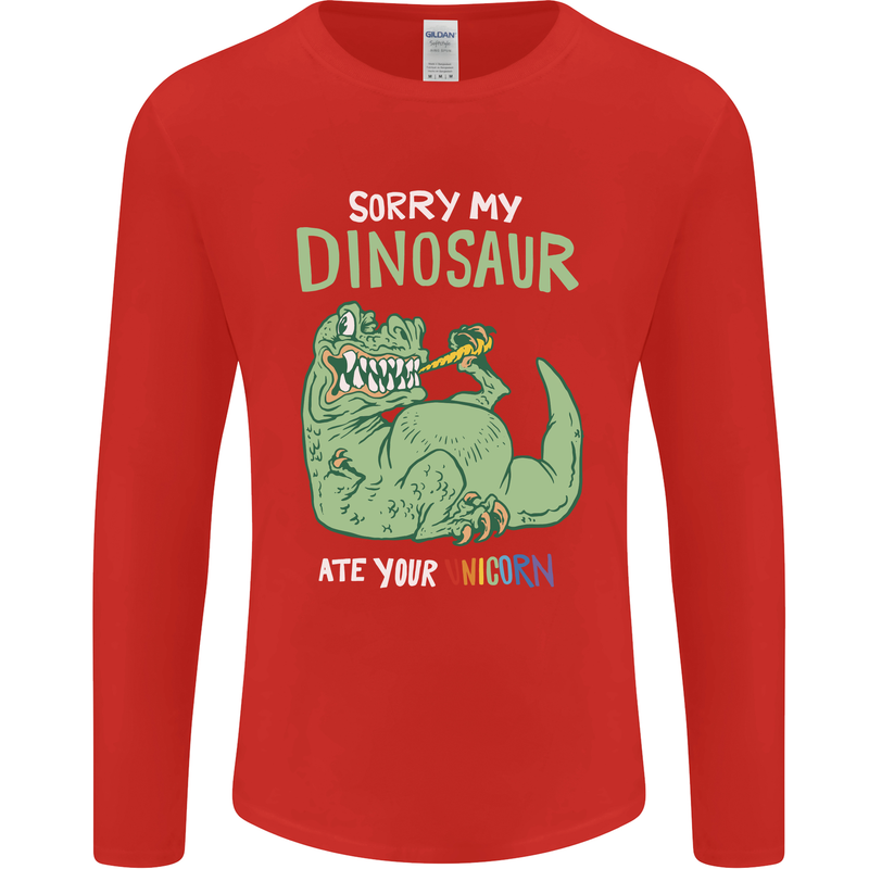 My Dinosaur Ate Your Unicorn Funny T-Rex Mens Long Sleeve T-Shirt Red