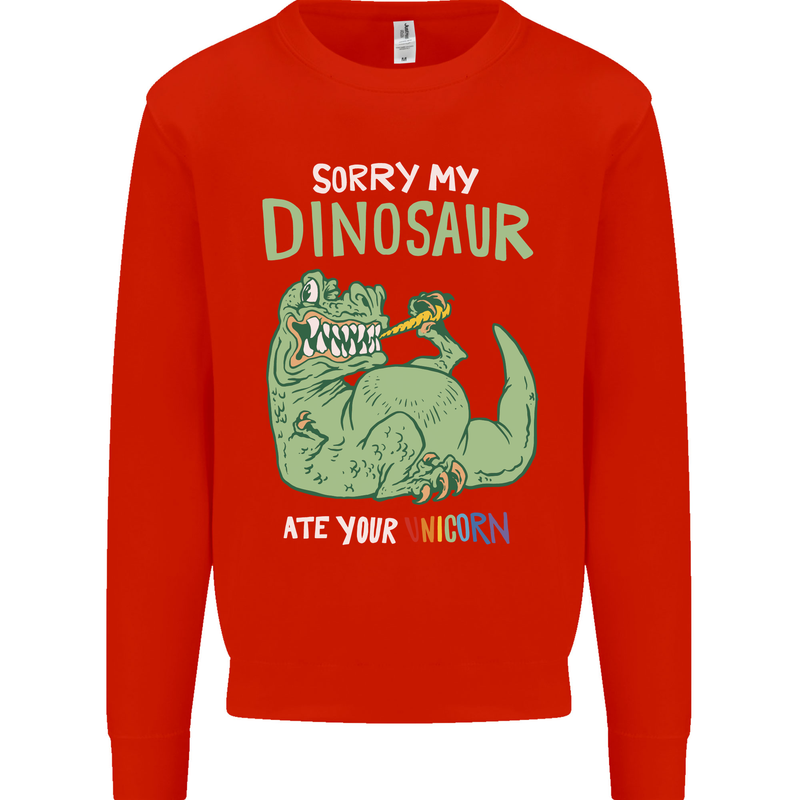 My Dinosaur Ate Your Unicorn Funny T-Rex Mens Sweatshirt Jumper Bright Red