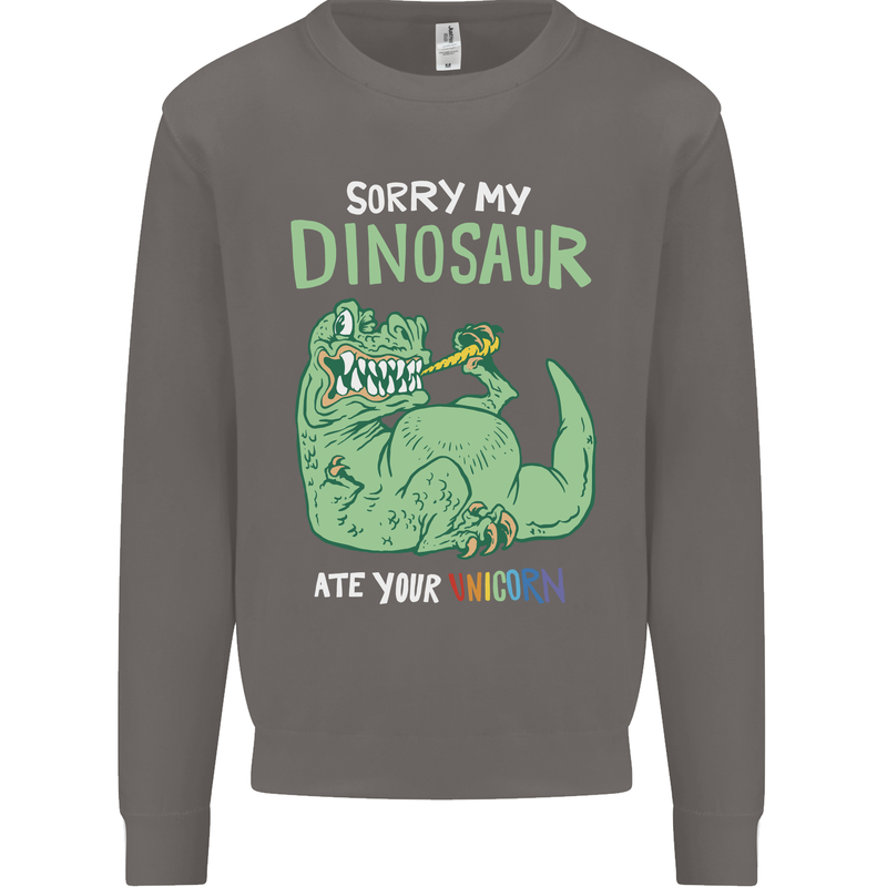 My Dinosaur Ate Your Unicorn Funny T-Rex Mens Sweatshirt Jumper Charcoal