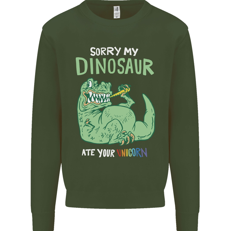 My Dinosaur Ate Your Unicorn Funny T-Rex Mens Sweatshirt Jumper Forest Green