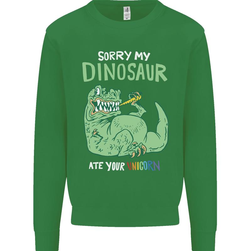 My Dinosaur Ate Your Unicorn Funny T-Rex Mens Sweatshirt Jumper Irish Green