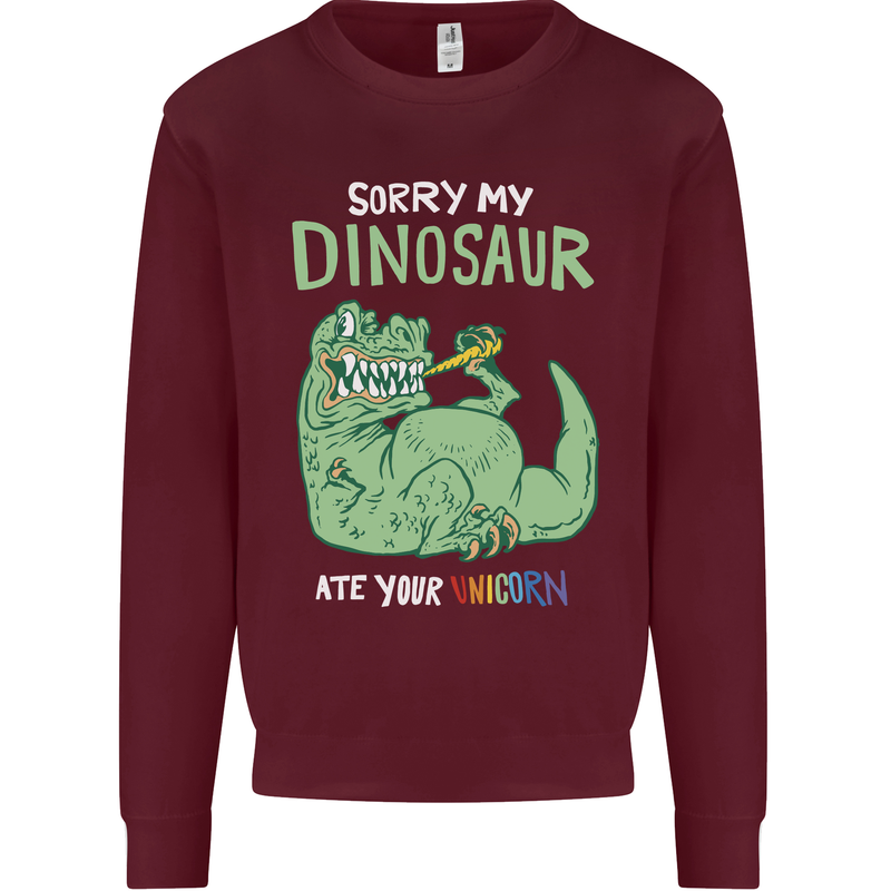 My Dinosaur Ate Your Unicorn Funny T-Rex Mens Sweatshirt Jumper Maroon