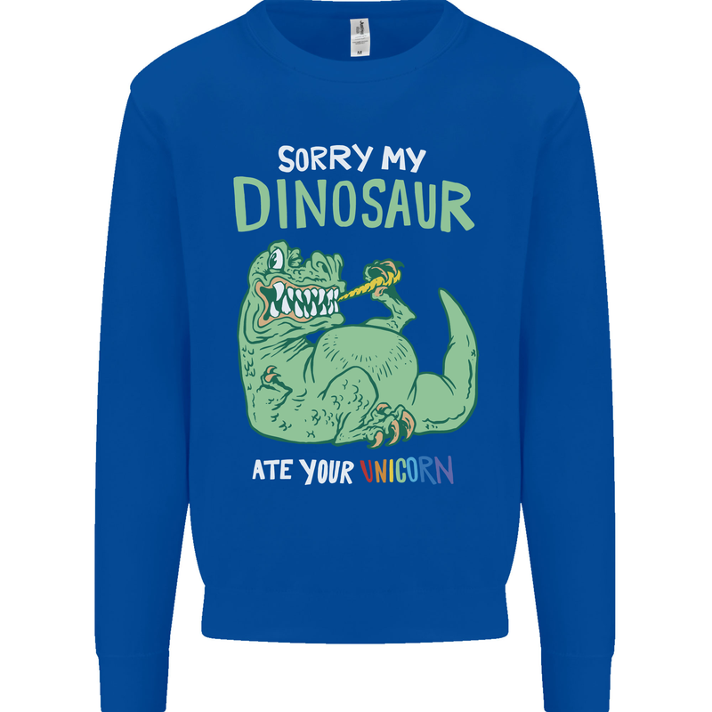 My Dinosaur Ate Your Unicorn Funny T-Rex Mens Sweatshirt Jumper Royal Blue