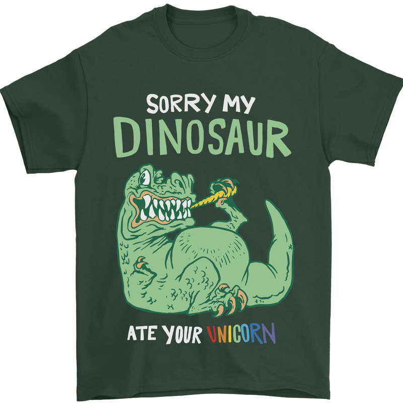 My Dinosaur Ate Your Unicorn Funny T-Rex Mens T-Shirt 100% Cotton Forest Green