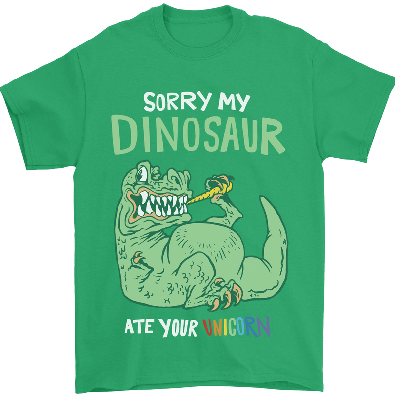 My Dinosaur Ate Your Unicorn Funny T-Rex Mens T-Shirt 100% Cotton Irish Green