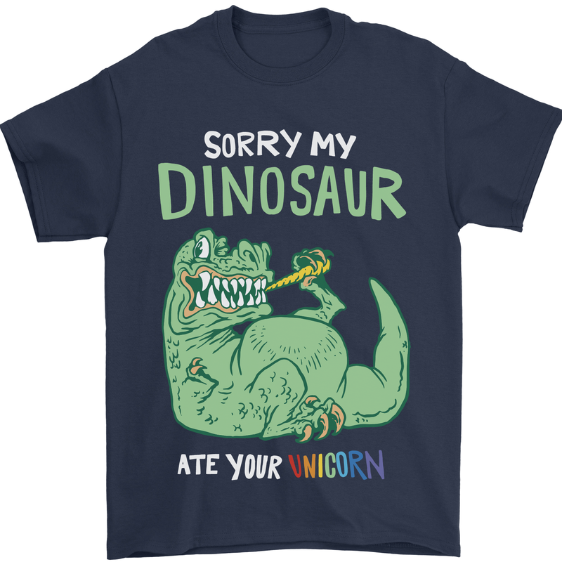 My Dinosaur Ate Your Unicorn Funny T-Rex Mens T-Shirt 100% Cotton Navy Blue