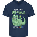 My Dinosaur Ate Your Unicorn Funny T-Rex Mens V-Neck Cotton T-Shirt Navy Blue